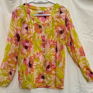 Kim Rogers Petite Small Spring Floral Blouse Sheer Lightweight Top EUC